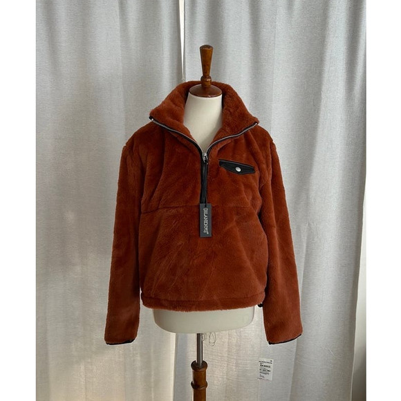 Blank NYC Jackets & Blazers - NWT Blank NYC Orange Half Zip Pullover Plush Coat Jacket Women’s Small